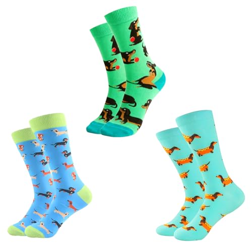 3 Paar Dackel Socken, Lustige Socken Männer Und Frauen Dackel Geschenke, Dackelsocken Weihnachtsgeschenke, Kann Selbst Verwendet Werden Oder Als Geschenk Für Familie, Freunde Und Tierliebhaber
