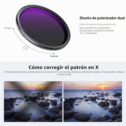 Filtro ND Variable 67mm de vidrio óptico premium con tratamiento resistente a rayones 5