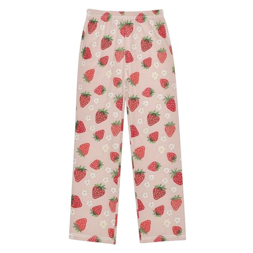 Pajama Pants Strawberries Flowers Pattern PJ Bottoms Sleepwear Lounge Sleep Pant with Pockets