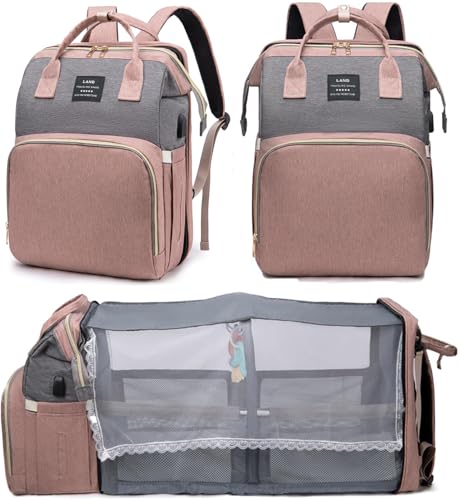 Image of houscly Diaper Bag Backpack with Changing Station: Pink Baby Bags for Girls Boys New Mom Gifts Pañaleras Para Bebe Baby Girl Newborn Essentials Must Haves Baby Shower Gifts Baby Registry