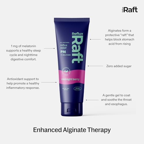 Image of RefluxRaft Acid Reflux Alginate Therapy, Midnight Berry, 10 oz Tube, 2 Pack | 1mg melatonin, GERD, LPR & nighttime reflux support, acid barrier, sugar-free, low sodium, doctor-founded, 120 servings