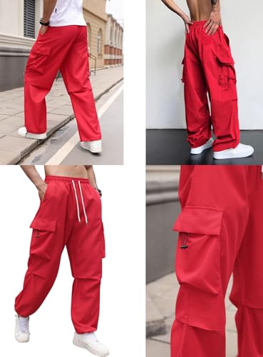 OYOANGLE Men's Baggy Cargo Pants Elastic Drawstring Waist Flap Pocket Y2K Hip Hop Trousers2