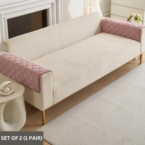 Image of HOMETHREADS Innovative Premium Velvet Sofa Cover Mat with PVC Backing for Non-Slip Comfort | (Pink Clubs, 2Pc Armrest Mat | 70x50cm)