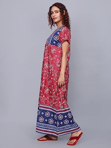 Image of Evolove Women's Cotton Long Maxi Night Gown Nighty Dress with Pocket & Stylish Button, Super Soft Comfortable (LNG-Button)