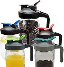 5 Pack of Flip Cap Mason Jar Lids with Leak-Proof and Airtight Seal and Easy Pour Spout Multi-Purpose, BPA-Free, Eco-Friendly Mason Jar Lid with Handle- Regular Mouth, Food-Grade Recyclable Plastic Storage Caps for Mason, Canning Jars