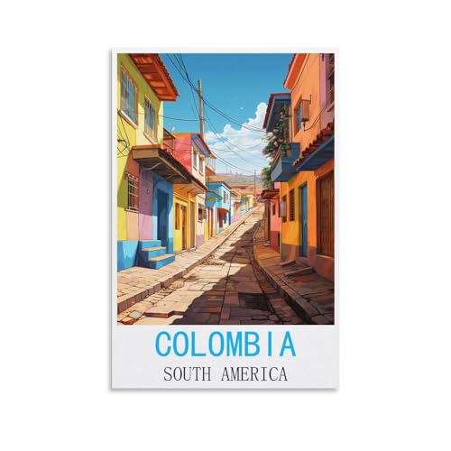 HWJJUII Poster de voyage vintage sur toile Colombie Amérique du Sud, 30 x 45 cm, affiches murales modernes pour chambre à coucher