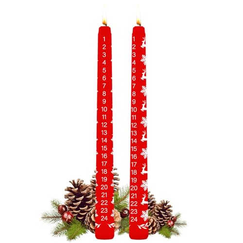 Lot de 2 bougies de Noël, Bougie Calendrier de l'Avent Flocon de Neige et élan Rouge, articles de cadeau, faites à la main, Rouge,le meilleur choix pour les cadeaux de vacances