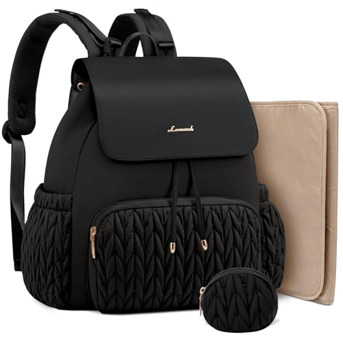Image of LOVEVOOK Diaper Bag Backpack, Small Cute Baby Bag, Stylish Water-Resistant Travel Bag for Mom, Baby Backpack with Changing Pad, Stroller Straps - Black