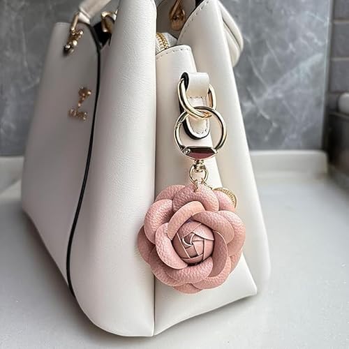 Cute Bag Purse Charms for Handbags White Pink Black Flower Leather Keychain Birthday Christmas Gifts4