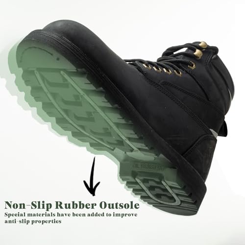 Image of Steel Toe Work Boots for Men 6 Inch Waterproof Non Slip Rubber Comfort Leather Safety Durable Industrial Construction Boots