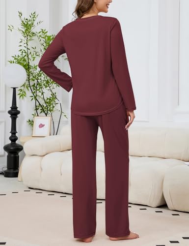 Image of KCW Womens Pajamas Sets 100% Cotton 2 Piece Lounge Set Long Sleeve Tops and Pants Soft Pjs Sleepwear with Pockets