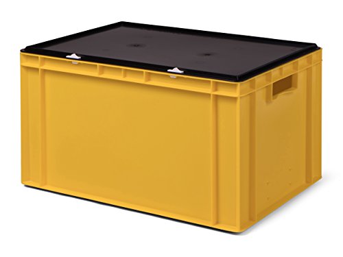 Transport-Stapelbox/Lagerbehälter, gelb, mit schwarzem Verschlußdeckel, 600x400x320 mm (LxBxH) Cover
