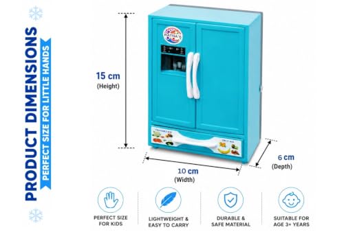 Image of Toy Refrigerator for Kids with Pretend Food Accessories, Mini Fridge Toy with Opening Doors, Freezer Compartment & Storage Drawer, Kitchen Role Play Learning Toy for Boys & Girls Age 3+ Years