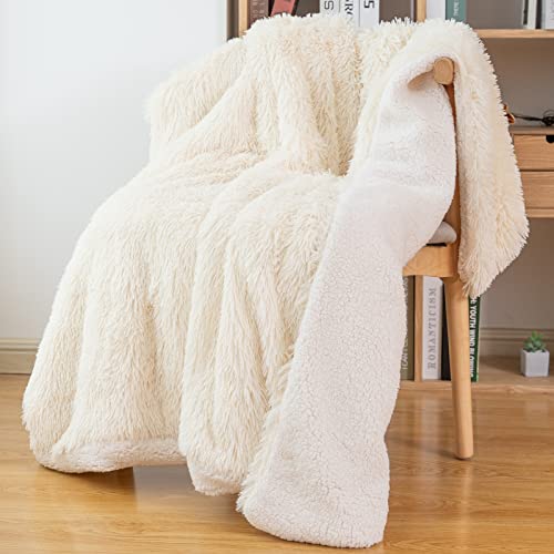 Choshome Faux Fur Throw Blanket Twin Size, Plush Reversible Faux Fur And Sherpa Fleece Blanket Lightweight Fuzzy Shaggy Blanket, Comfy Fluffy Blankets And Throws For Couch Sofa Bed, 60"×80", Beige #TOP4
