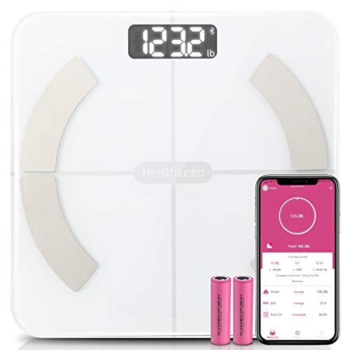 Body Fat Scale Smart BMI Scale Digital Bathroom Wireless Weight Scale, Body Composition Analyzer with Smartphone App sync with Bluetooth, 396 lbs - White