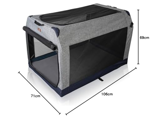 Knuffelwuff Faltbare Hundebox Auto Transportbox mit Aluminiumgestell für den Kofferraum XXL 106x71x69