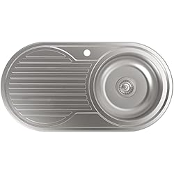 Fregadero Cata Cds1 Cata | Fregadero de Cocina Sobre encimera | Cubeta Redonda con Escurridor | Modelo RD-1 EI | Instalación en Mueble de 45 cm | Profundidad de 15 cm | Acero Inoxidable