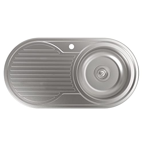 Cata | Évier de cuisine sur plan de travail | Cuve ronde avec égouttoir | Modèle RD-1 EI | Installation sur meuble de 45 cm | Profondeur de 15 cm | Acier inoxydable