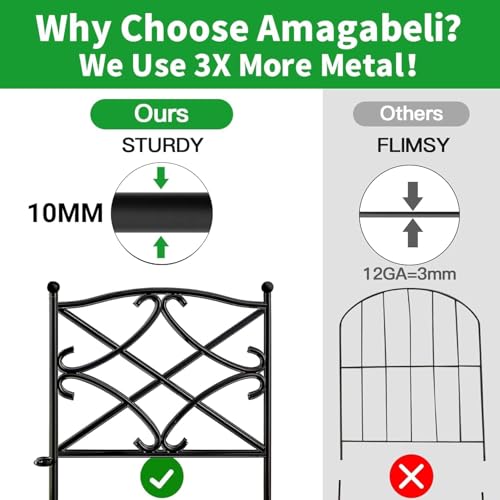 AMAGABELI GARDEN & HOME 5 Panels 32in(H)×10ft(L) Decorative Garden Fences and Borders for Dogs Rustproof Metal No Dig Fence Panels Garden Edging Border for Animal Barrier Flower Beds Yard Patio