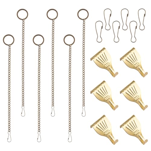 Image of Picture Hanging Kit 6Pcs Picture Rail Hooks & 6Pcs Chains, Metal Rail Hanging Hooks Picture Display Hanging System for Wall Picture, Exhibition(Bronze+Gold,1M)