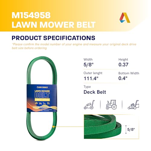 Image of [Upgraded Grip120] Canamax M154958 Secondary Deck Belt for 48 Inch Mower Deck J-Deere GT235 X300 X320 345 325 180 245 265 GX345 LX280 GT275 - Replaces 954-04055 754-04055 Aramid Cord 5 /8 inch x 111.4 inch