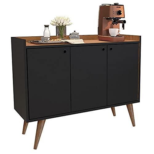 Aparador Buffet Retrô 3 portas Wood - Preto com Nature - Rpm Móveis