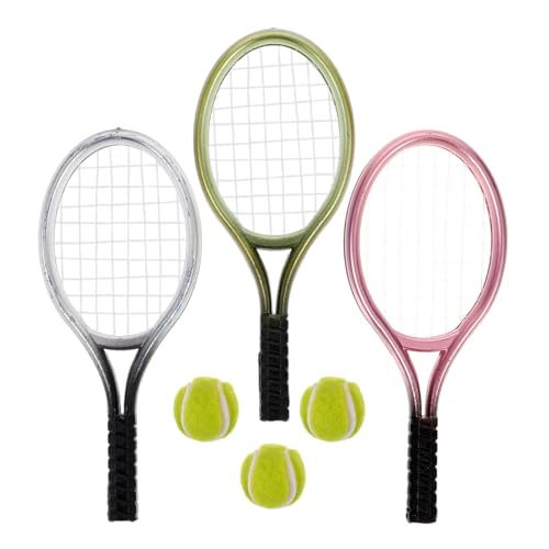 MUCKLILY Badminton Set Mini 3 Set Mini Casa Tennis Set Miniatura Racchetta da Tennis Mini Tennis Fotografia Puntelli Racchetta da Tennis Mini Badminton Set Mini Giocattoli