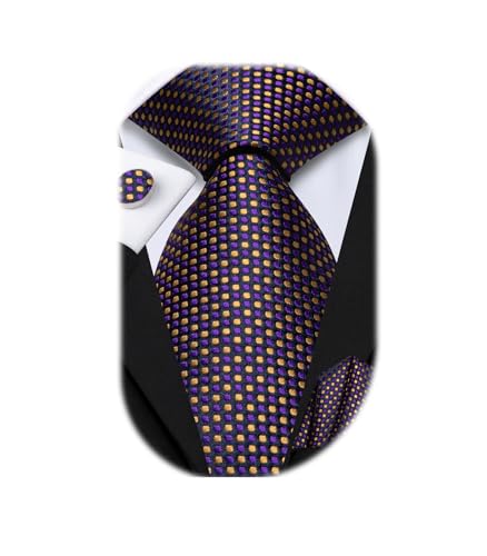 Image of Hi-Tie Men 63inches Tie Set Extra Long Necktie Paisley Tie Pocket Suqare Cufflinks Big and Tall Men Tie