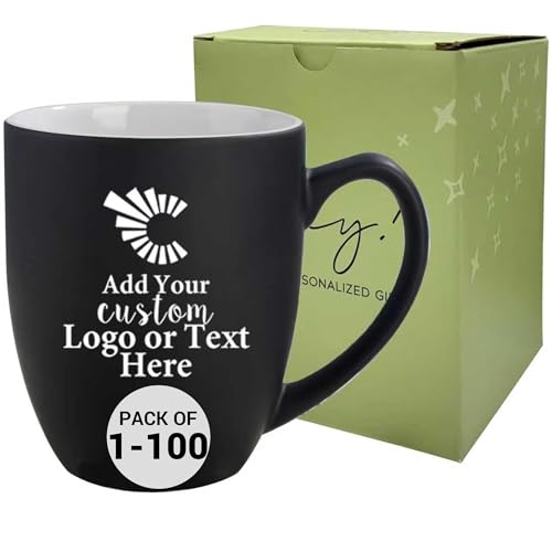 Personalized Coffee Mug Engraved with your Custom Logo - Customized Coffee Mugs, Hot Chocolate Mug, Birthday Gift, Retirement Gift (Matte Black)