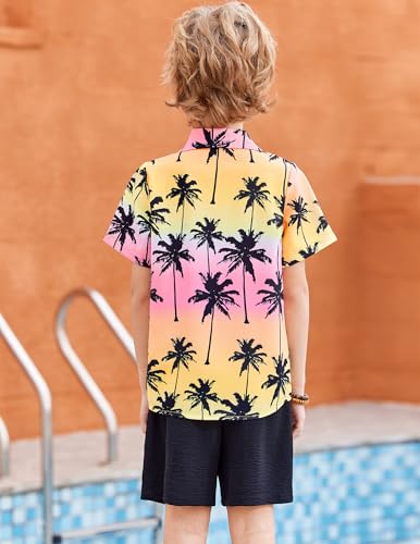 Image of Arshiner Boys 2 Pieces Summer Beach Outfits Short Sleeve Button Down Shirts and Shorts Vacation Texture Sets for Kids