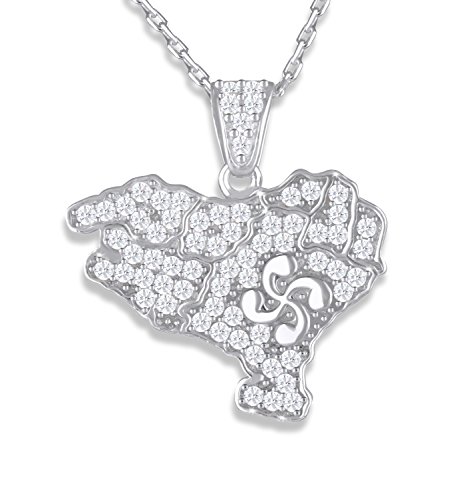 Pendentif Croix basque en argent et zirconium pour femme avec chaîne incluse