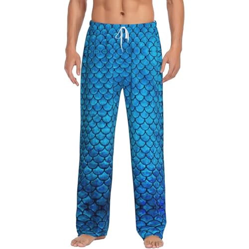 Pantalon de pyjama doux à poches pour homme, vêtement de nuit imprimé bleu grande taille