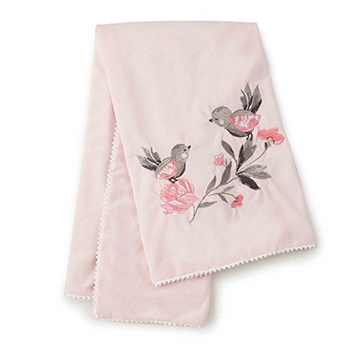 Image of Levtex Baby - Elise Plush Blanket - Floral Birds on Pink Plush - Greys, Pink, and White - Nursery Accessories - Blanket Size: 30 x 40 in.