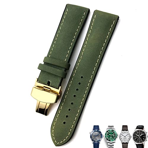 Bracelet montre cuir 22mm vert et or élégant pour sublimer votre garde-temps d'exception