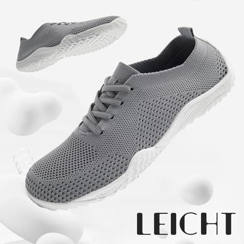 RJYWGS Sneaker Damen Schuhe Barfuss Turnschuhe Laufschuhe Joggingschuhe Freizeitschuhe Gym Sportschuhe Tennisschuhe Bequeme Barfußschuhe Atmungsaktiv Straßenlaufschuhe Minimalistische Damen Grau 39EU