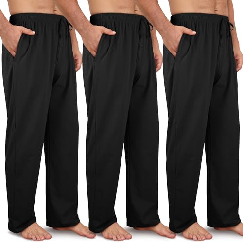 3 Pack Men's Cotton Pajama Pants Soft Pjs Lounge Bottoms with Pockets & Elastic Waist Sleepwear for Men