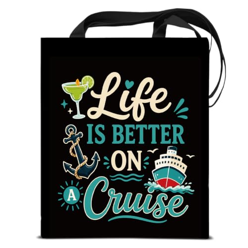Cruise Life Canvas Tote Bag for Women Black Vacation Reusable Shoulder Bag