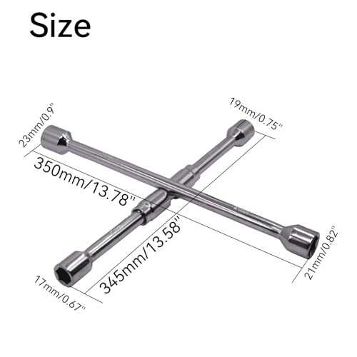 Image of 14-Inch Foldable 4-Way Lug Wrench Set - 17, 19, 21, 23mm for Car, SUV, Truck (Cross Lug Nut Removal Tool)