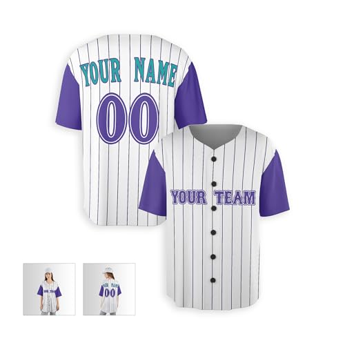 Jersey personalizado de béisbol con rayas moradas para hombres, mujeres, jóvenes, niños pequeños y bebés - Agrega tu nombre y número - Opciones con o sin ribete miniatura 6