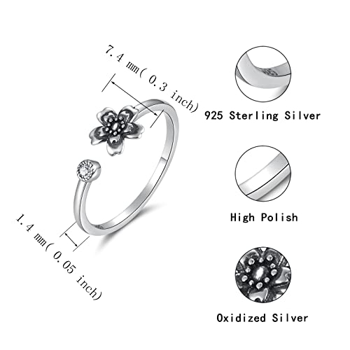Ogoodsunj Sterling Silver Vintage Flower Spoon Rings 925 Adjustabe Cherry Blossom Retro Tea Spoon Ring Floral Gift For Women Girls #TOP1