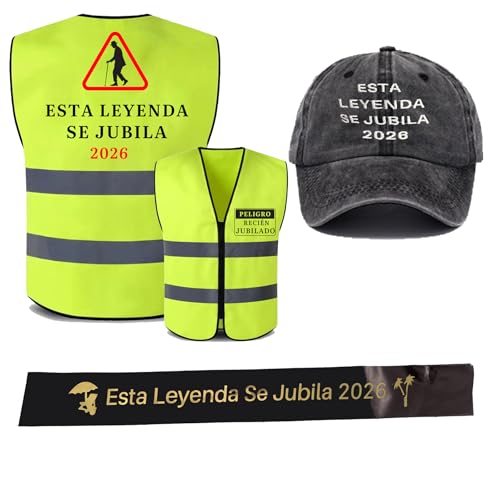 jenich Regalo Hombre Jubilación Esta Leyenda se Jubila 2026 Chaleco Reflectante per Despedida de Trabajo Gorras de Hombre Beisbol Jubilación Banda Jubilado Accesorios Adornos per Festa de Jubilacion