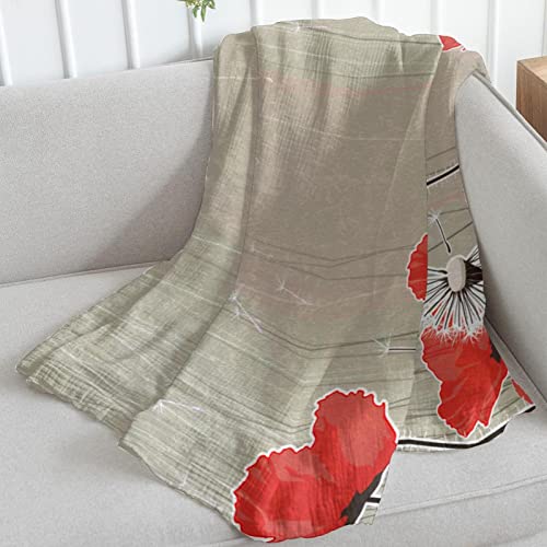 Dandelions Red Flowers Throw Blanket For Couch,Sofa And Bed Blankets, 59.0X78.7 Sherpa Blanket #TOP4
