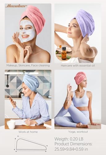 Image of Hicober Microfiber Hair Towel, 3 Packs Hair Turbans for Wet Hair, Drying Hair Wrap Towels for Curly Hair Women Anti Frizz (Pink,Blue,Purple)