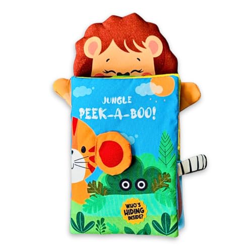 Image of Jungle Peek-A-Boo Cloth Book for Babies 6-18 Months | Soft Interactive Lift-the-Flap Toy | Sensory Crinkle Fabric Book | Early Learning Animal Activity Toy for Infants & Toddlers
