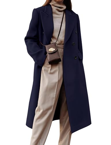 Image of IDEALSANXUN Womens Long Wool Coats Fall Winter Double Breasted Trench Coat Peacoat