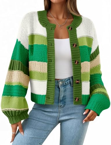 Saodimallsu Womens Striped Chunky Cardigan Sweaters Button Up Fall Trendy