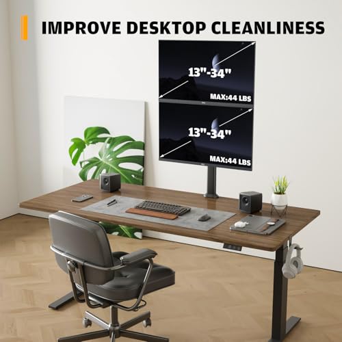 Image of HEMUDU Dual Monitor Articulating Desk Mount Arm Stand - Vertical Stack Screen Supports Two 13 to 34 Inch Computer Monitors with C Clamp