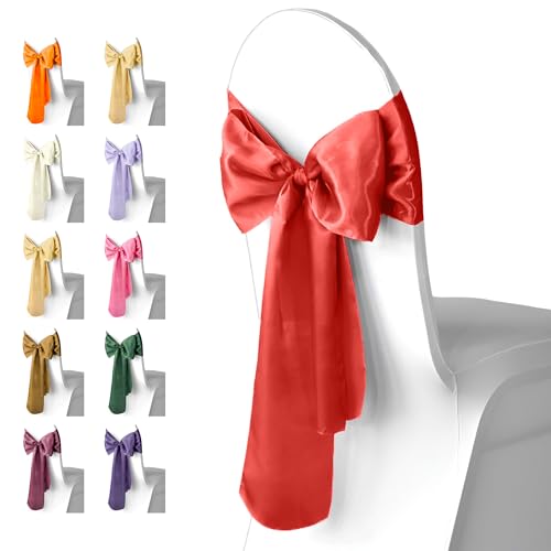 Trimming Shop Fasce in Raso Fodere per sedie da Matrimonio Fasce Fasce Fiocchi più Larghi Nastro per ricevimento Compleanno Banchetto Decorazione per Feste, 7x 108 (18 x 274 cm), Rosso, 1pz