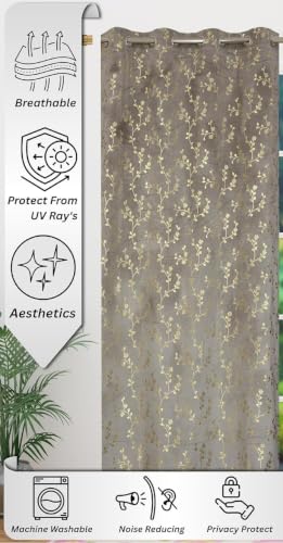Image of Velvet Room Darkening Door Curtain 7 Feet, Golden Foil Print