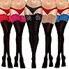 JUST BEAUTY TOUCH Opaque Hold-ups 100 Denier 15 cm Deep Lace Top New Size S - 4XL Winter Autumn Hold ups (XL/XXL, Black(Red)) #2